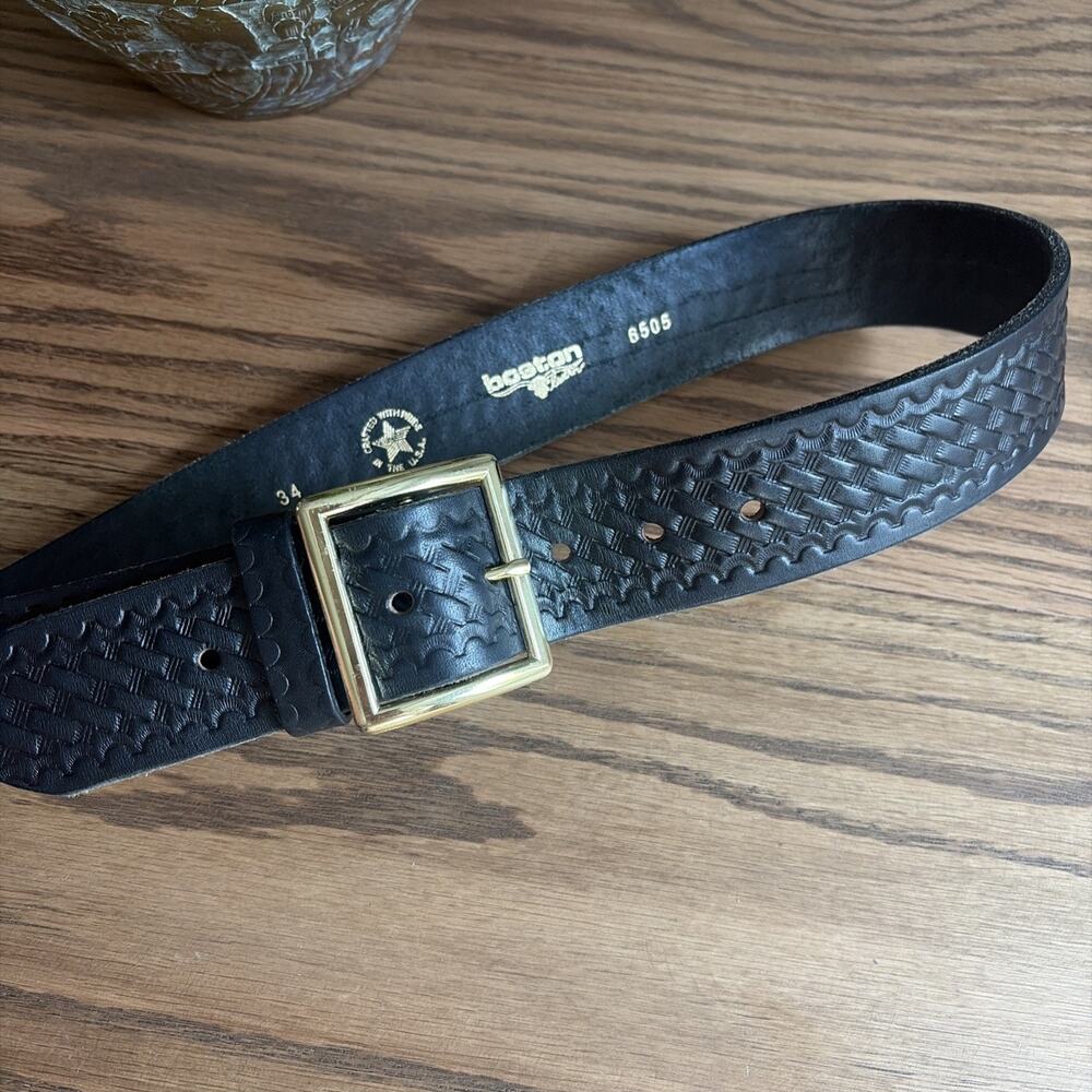 Boston Leather Garrison Leather Belt Brass Buckle 1.75 Wide 6505 Size 34